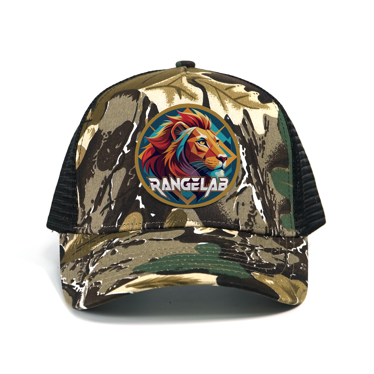 RANGELAB Camo Trucker Hat for Men & Women – Adjustable Mesh Snapback Cap with Lion, Tiger, or Bear Patch – Outdoor Adventure Hunting & Hiking Baseball Hat