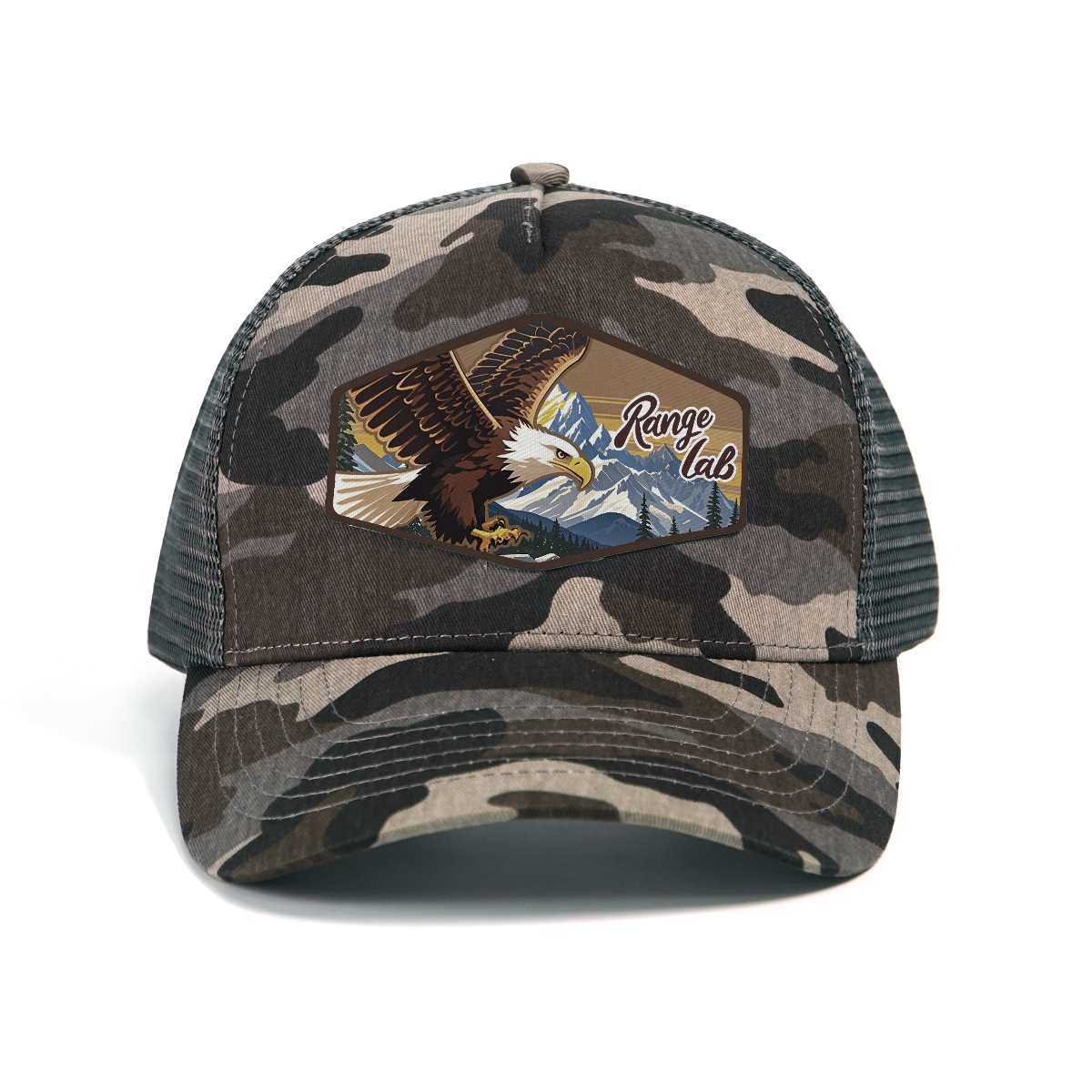 RANGELAB Camo Trucker Hat for Men & Women – Outdoor Mesh Snapback Cap with Eagle, Bear or Tiger Patch – Adjustable Fit, Breathable Camouflage Hat for Hiking, Camping & Everyday Wear
