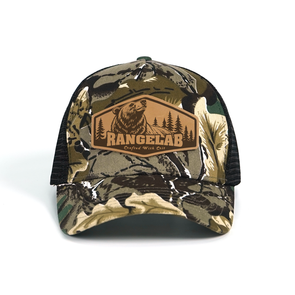 RANGELAB Camo Trucker Hat - Leather Wildlife Patch, Adjustable Mesh Back for Outdoor, Work & Daily Wear