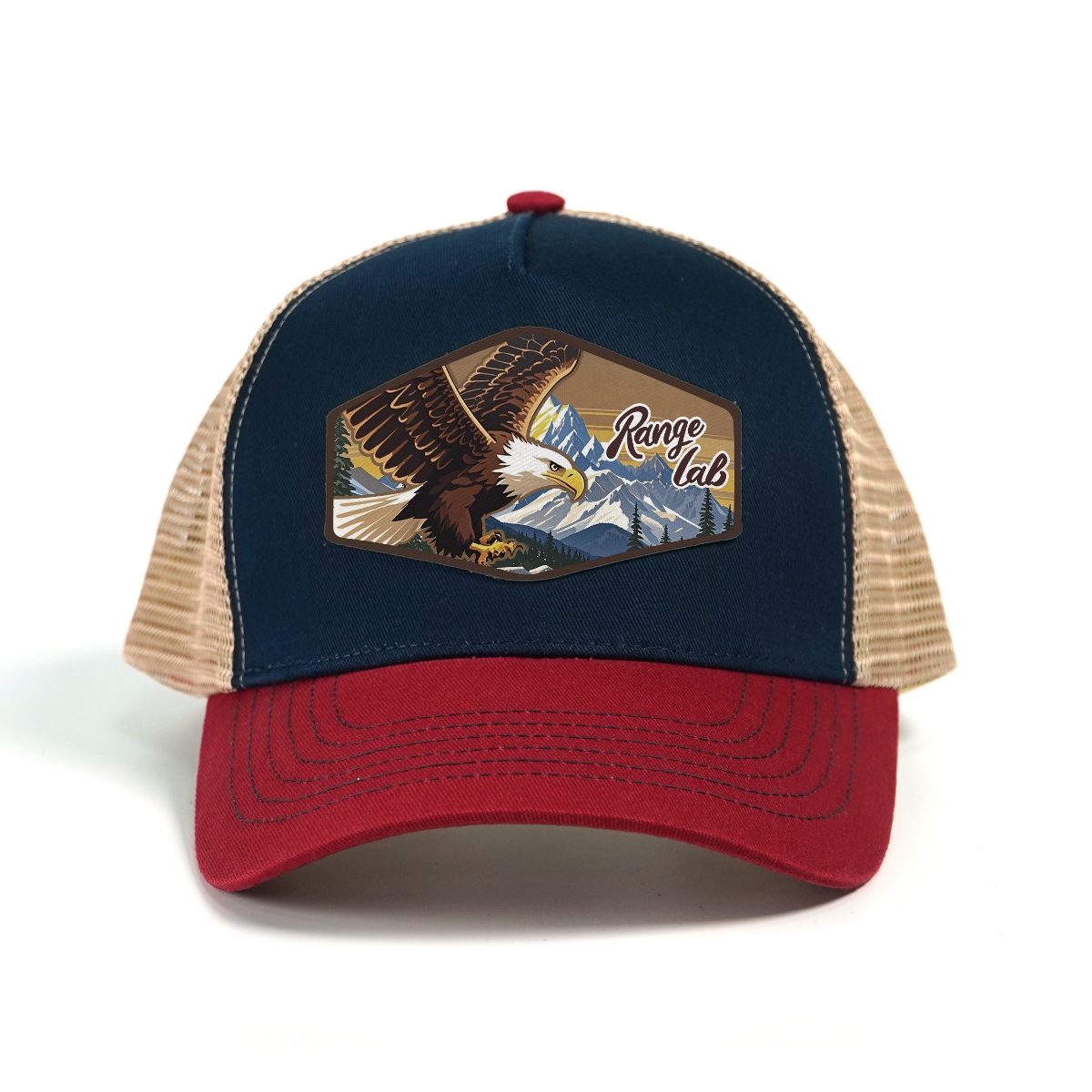 RANGELAB Outdoor Trucker Hat – Adventure Lion, Eagle & Elk Leather Patch | Classic Retro Mesh Cap for Hiking, Camping & Everyday Style