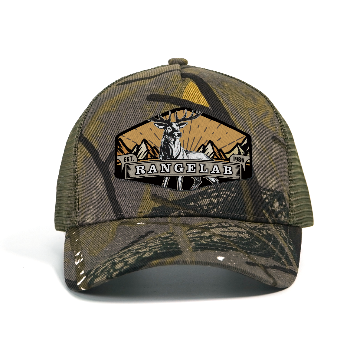 RANGELAB Camo Trucker Hat – Outdoor Hunting Mesh Cap with Printed Patch, Adjustable Snapback for Men & Women