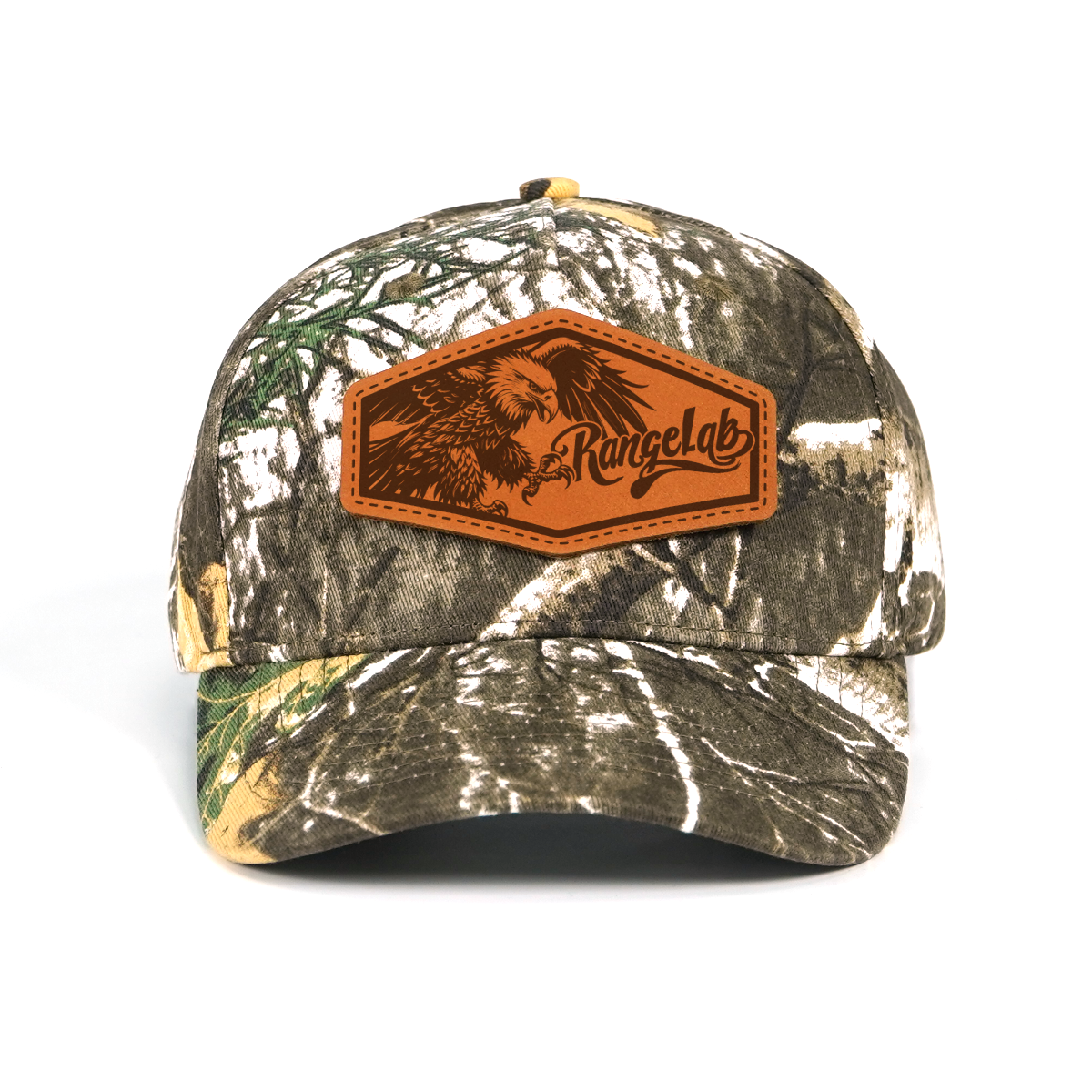 Rangelab Camo Snapback Hat – Laser-Engraved Wildlife Leather Patch, Adjustable Fit (22.5″–25″)