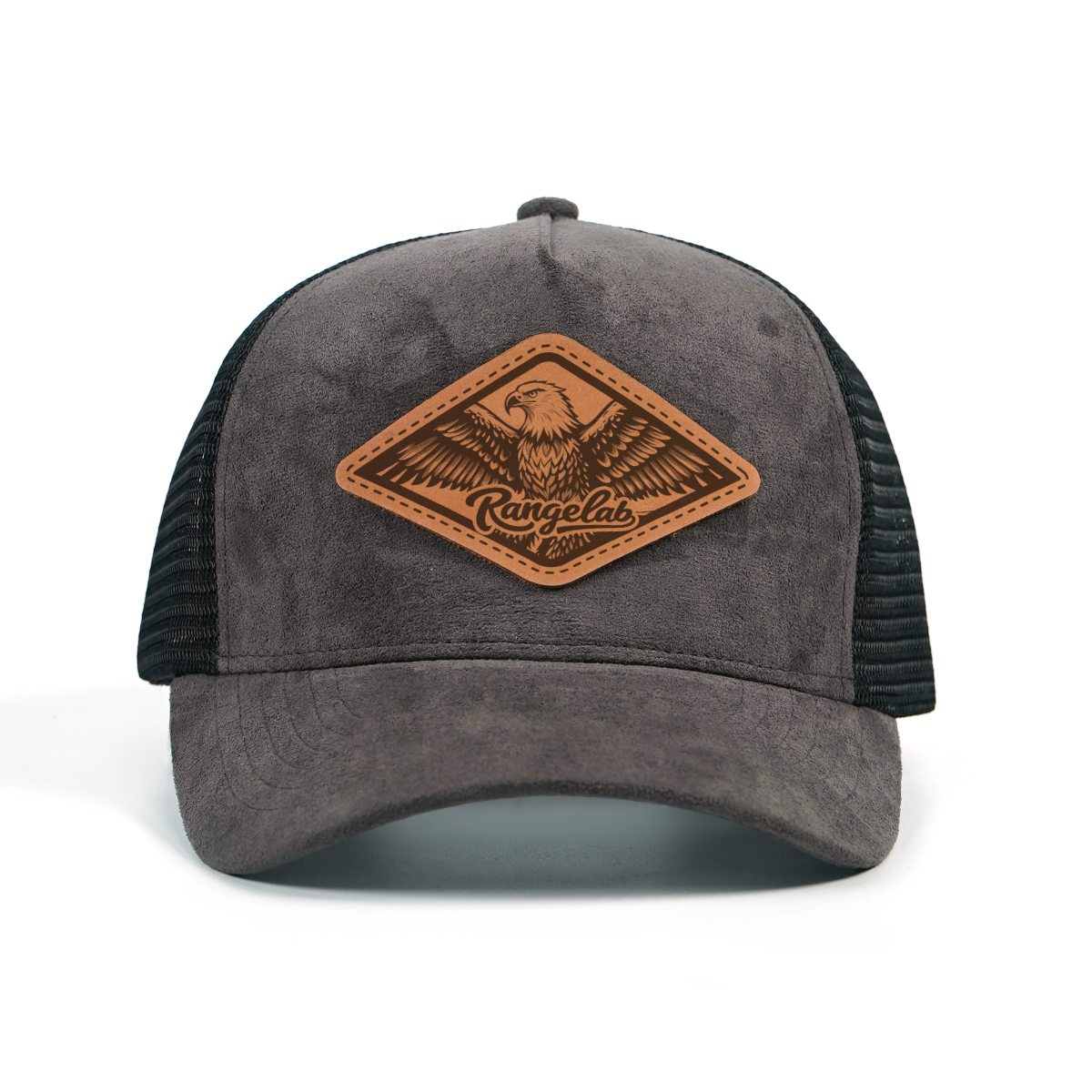 Rangelab Faux Suede Trucker Hat – Breathable Mesh Back, Leather Patch, Adjustable Snapback