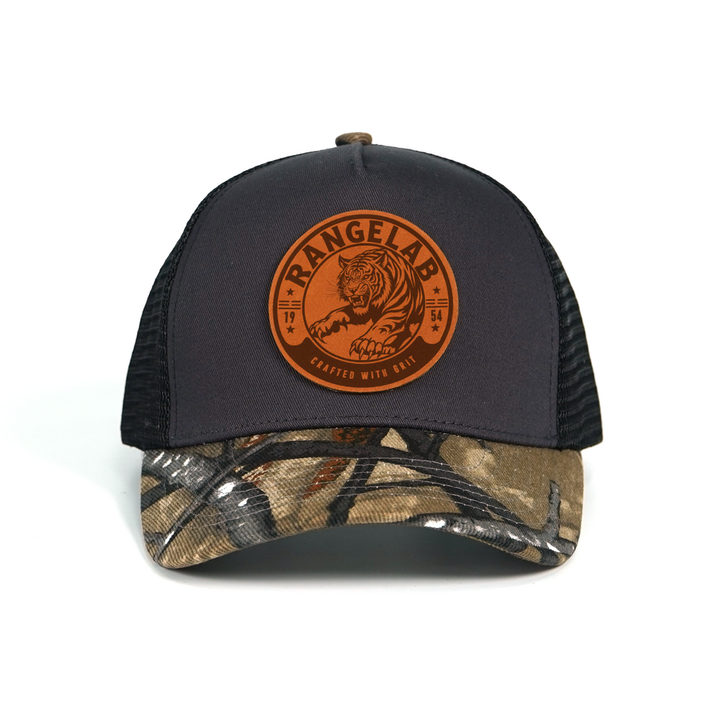 RANGELAB Spirit Beast Trucker Hat - Adjustable Snapback with Leather Wildlife Patch (Tiger, Gator, Grizzly, Eagle, Wolf)