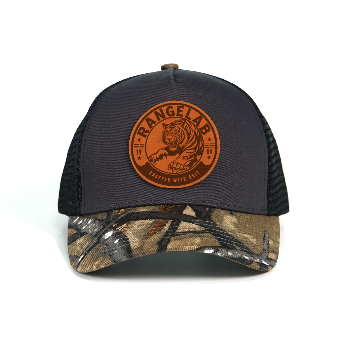 RANGELAB Spirit Beast Trucker Hat - Adjustable Snapback with Leather Wildlife Patch (Tiger, Gator, Grizzly, Eagle, Wolf)