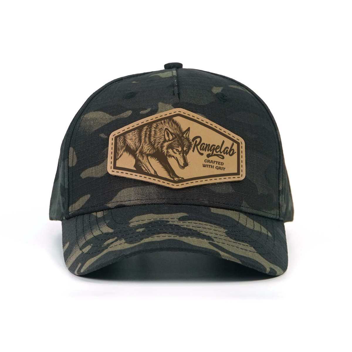 RANGELAB Tactical Camo Snapback Cap - Adjustable Fit with Leather Wildlife Patch