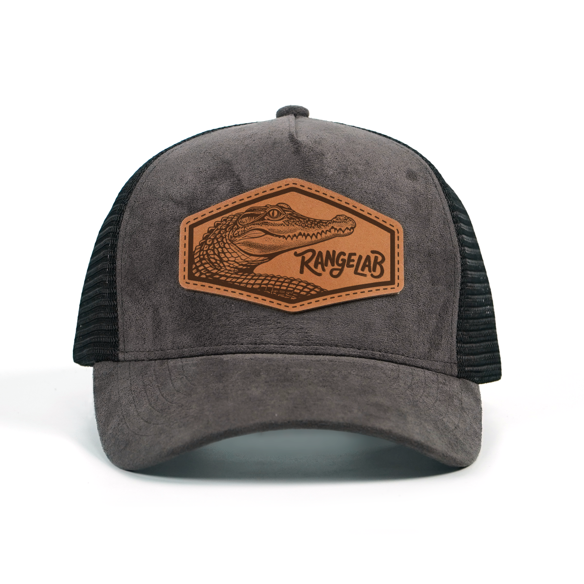 Rangelab Faux Suede Trucker Hat – Breathable Mesh Back, Leather Patch, Adjustable Snapback