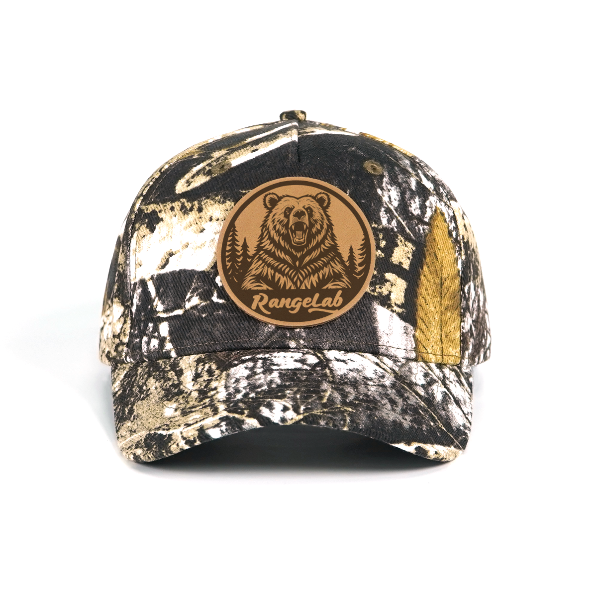 RANGELAB Camo Snapback Cap with Leather Patch – Adjustable Outdoor Tactical Hat for Hunting & Hiking