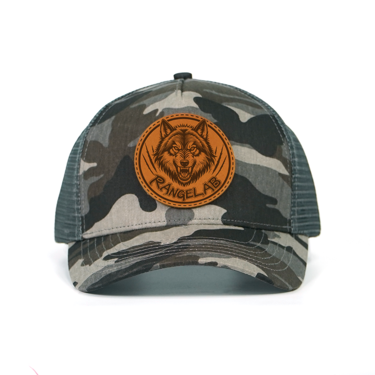 RANGLAB Camo Trucker Hat with Leather Animal Patch - UPF 50+, Mesh Back, Adjustable Fit