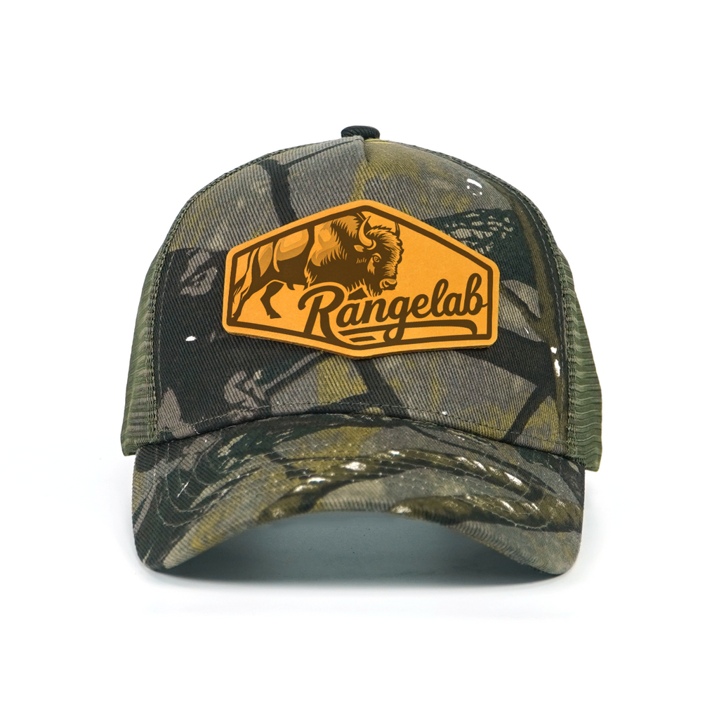 RANGELAB Camo Outdoor Hat - Wildlife Leather Patches Adjustable Snapback for Hiking & Tailgating