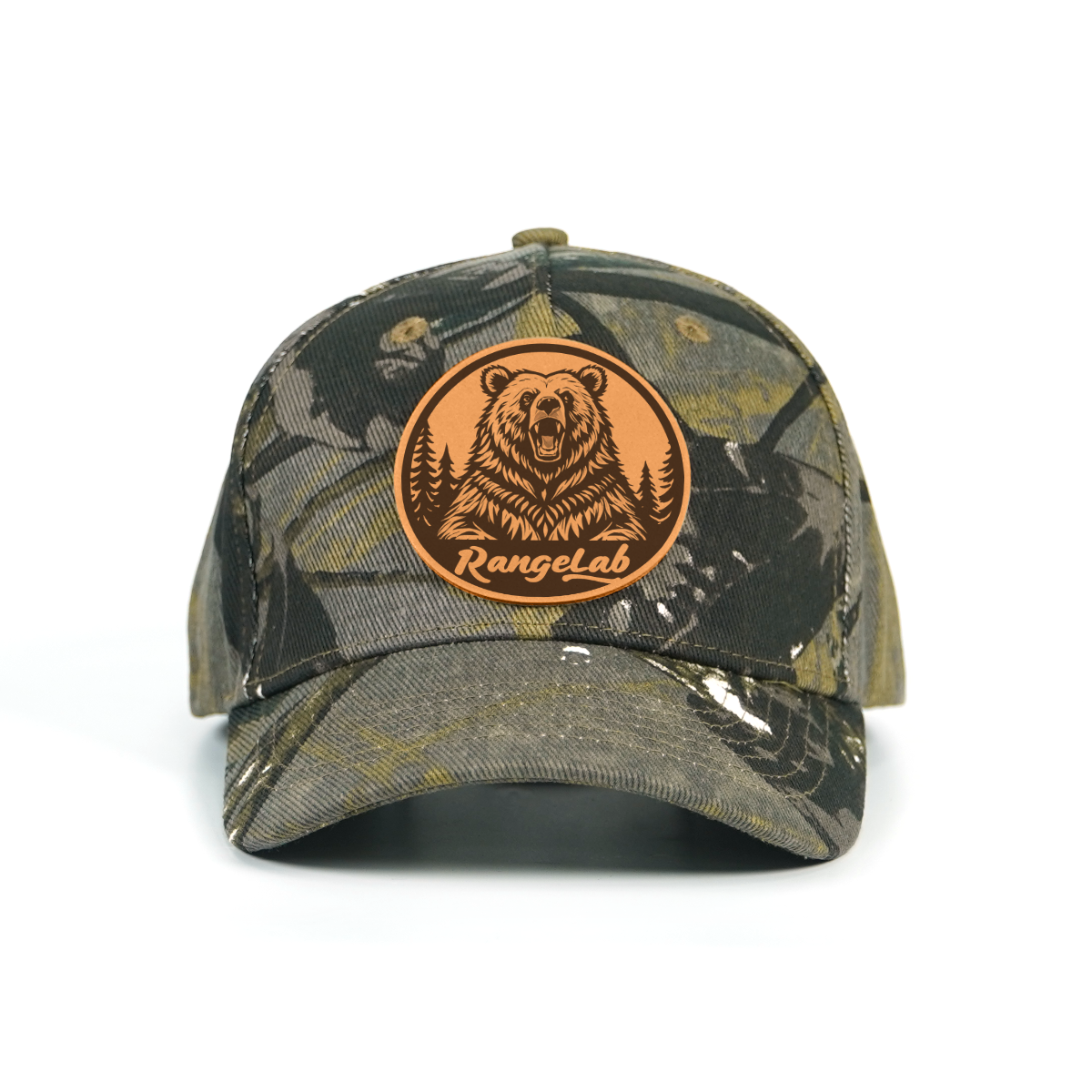 RANGELAB Camo Snapback Cap - Leather Animal Patch | Adjustable Outdoor Hat
