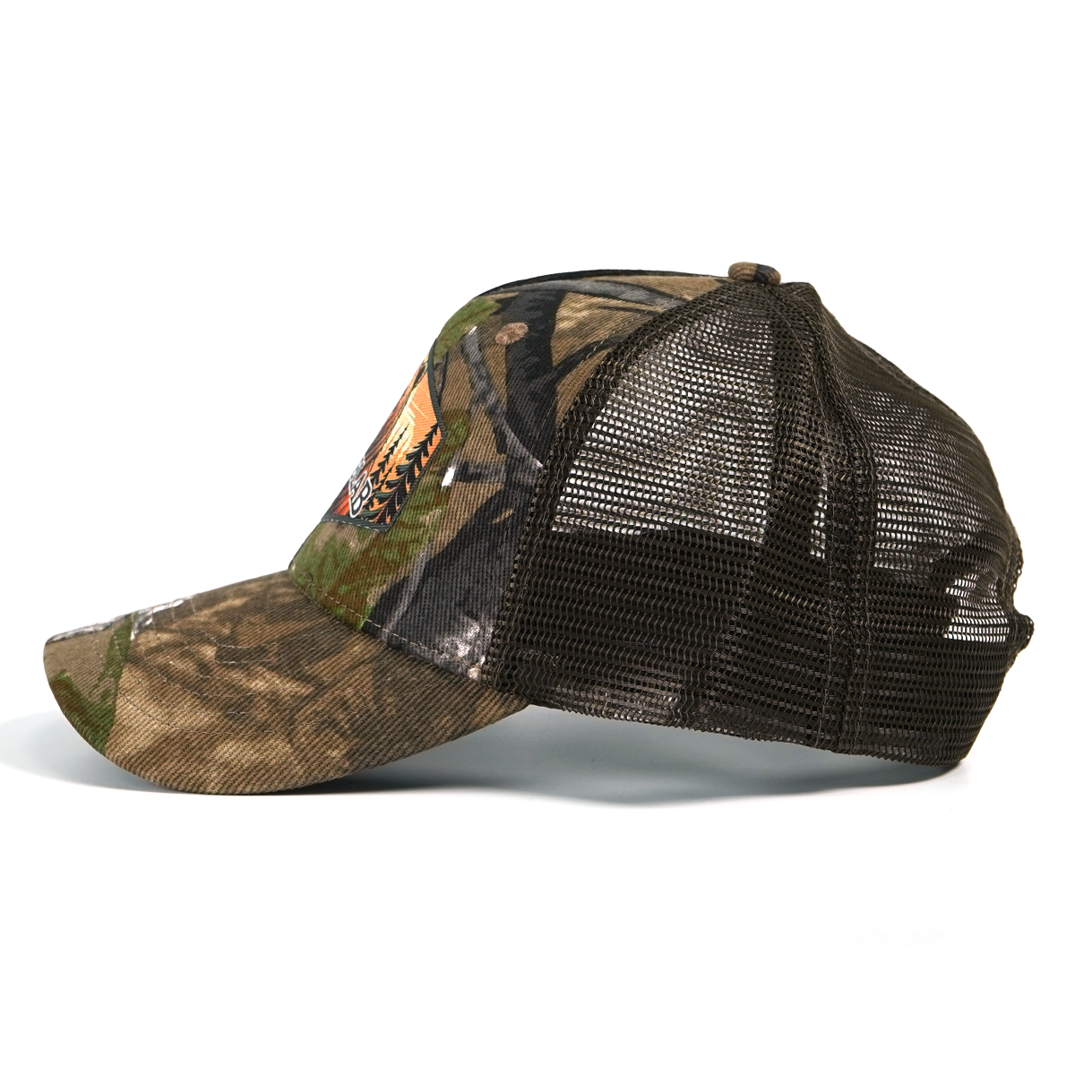 RANGELAB Camo Trucker Hat – Outdoor Mesh Snapback Cap for Men & Women | Adjustable Hunting Hat with Embroidered Leather Patch