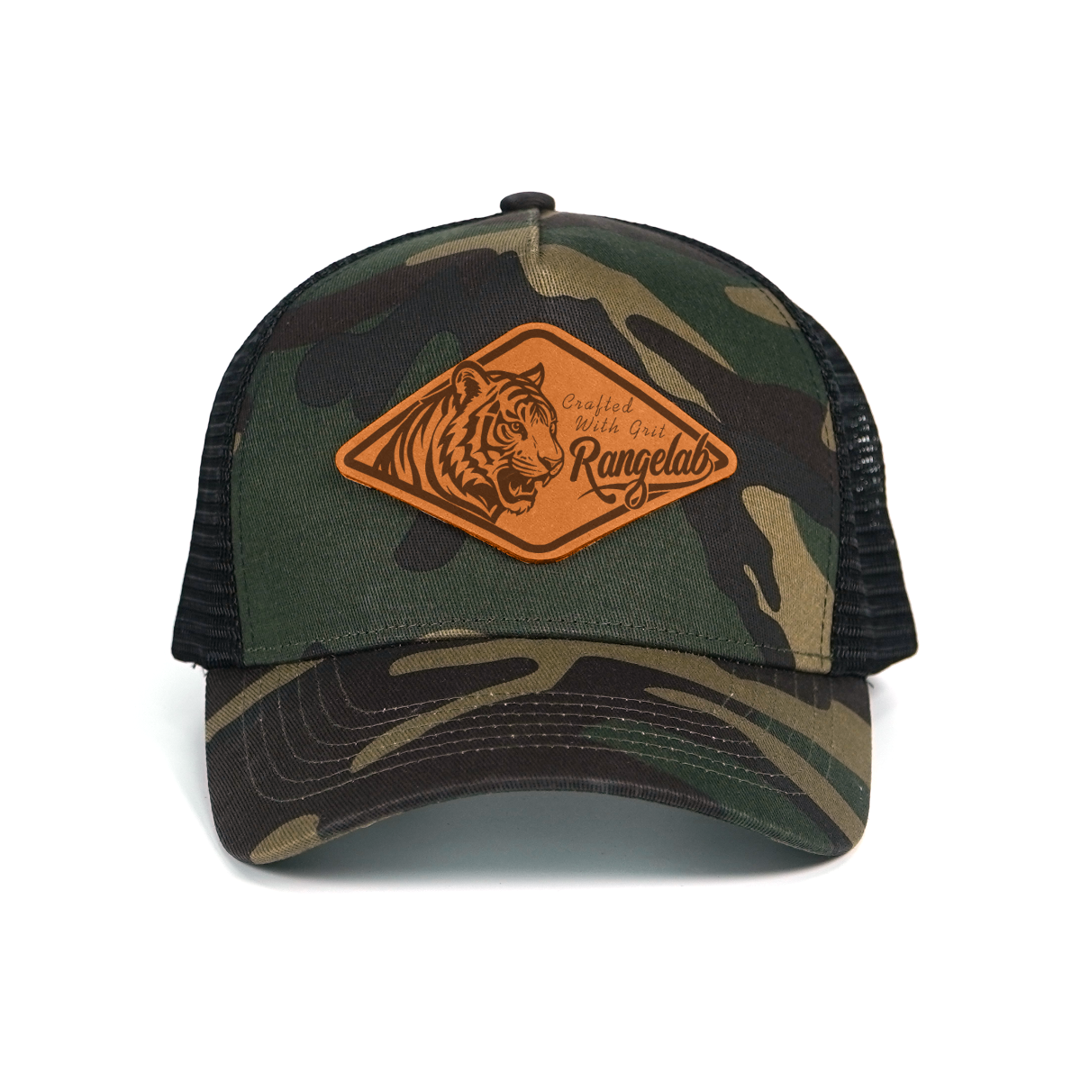 RANGELAB Camo Trucker Hat – Real Leather Patch with Breathable Mesh Back