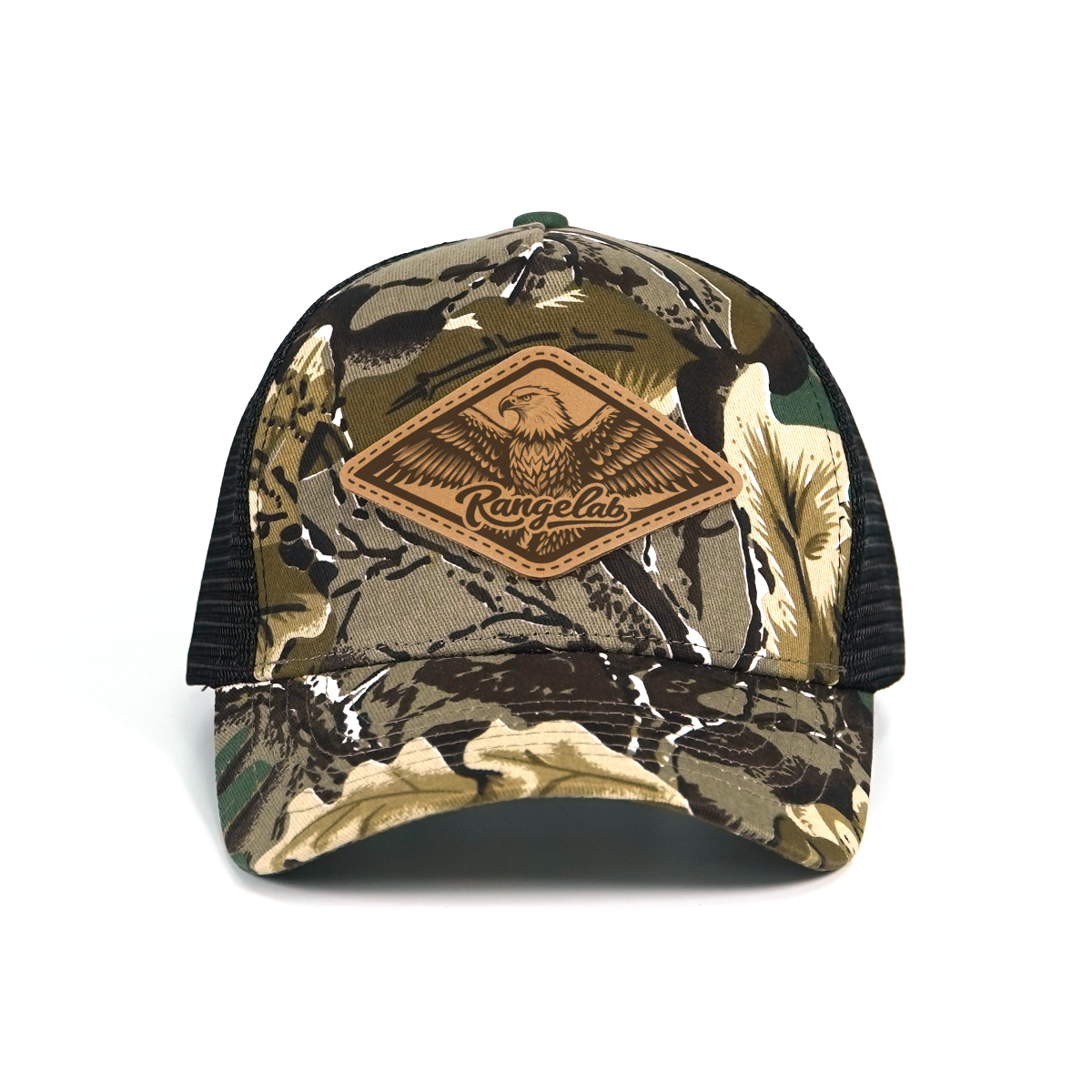 RANGELAB Camo Trucker Hat - Leather Wildlife Patch, Adjustable Mesh Back for Outdoor, Work & Daily Wear