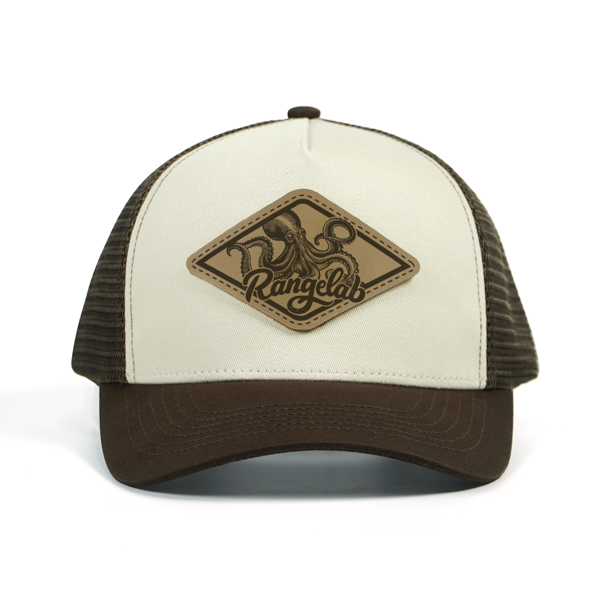 Rangelab Trucker Hat – Vintage Leather Patch Mesh Cap (Octopus / Buffalo / Whale / Alligator / Gorilla Designs)