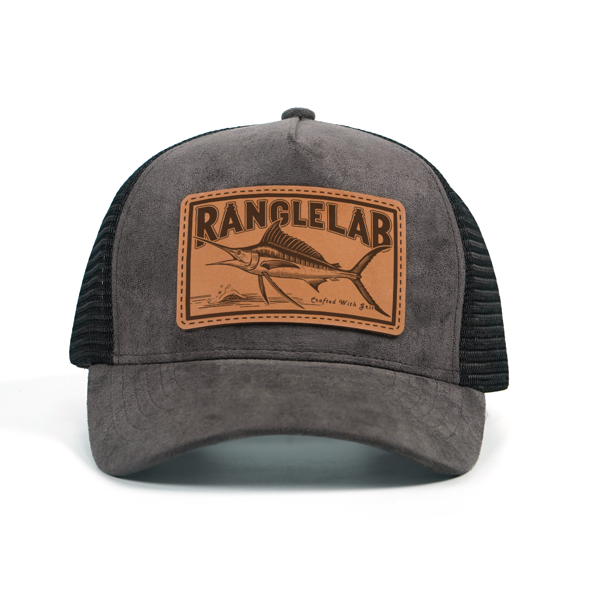 Rangelab Faux Suede Trucker Hat – Breathable Mesh Back, Leather Patch, Adjustable Snapback