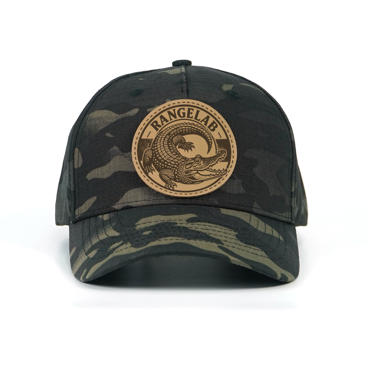 RANGELAB Tactical Camo Snapback Cap - Adjustable Fit with Leather Wildlife Patch