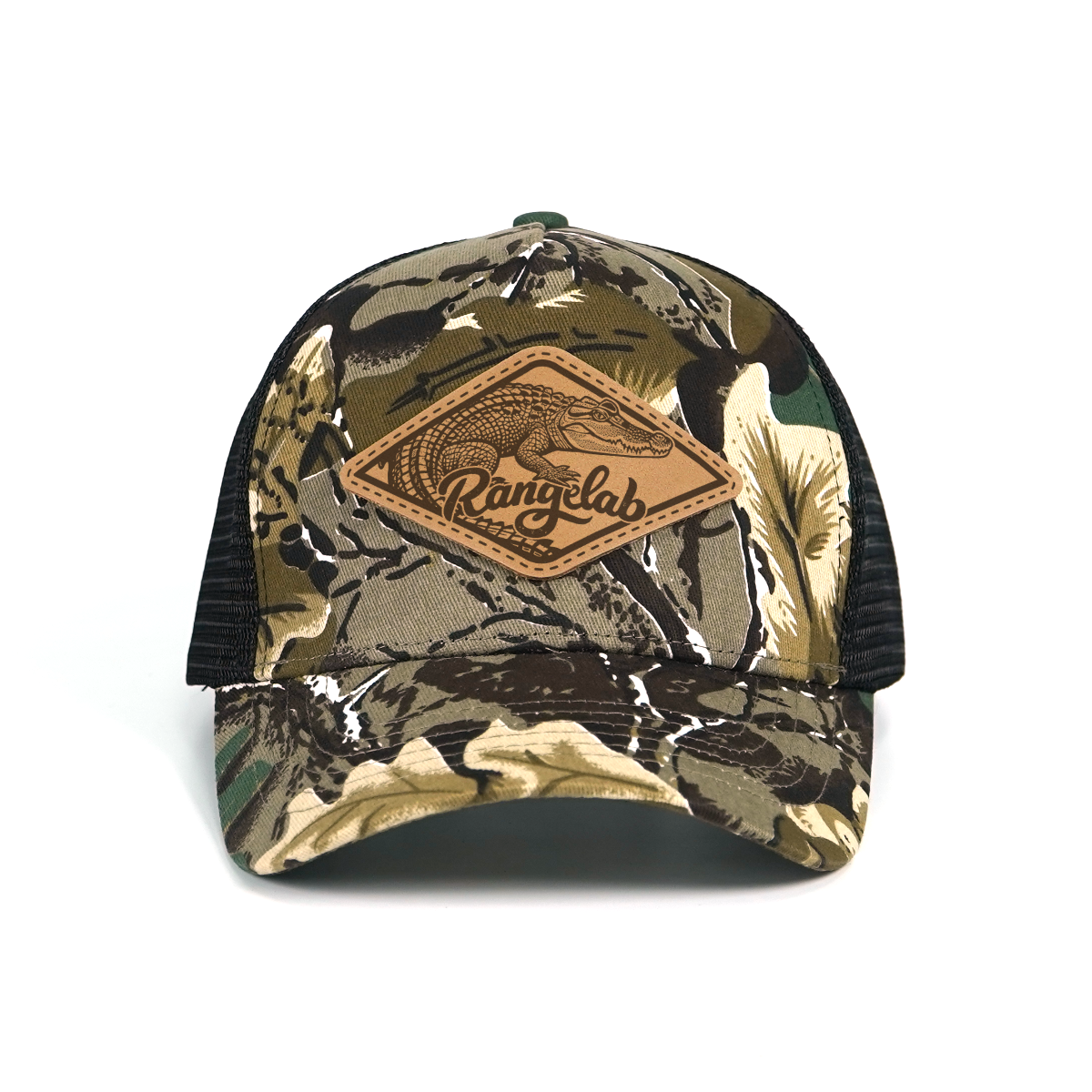 RANGELAB Camo Trucker Hat - Leather Wildlife Patch, Adjustable Mesh Back for Outdoor, Work & Daily Wear