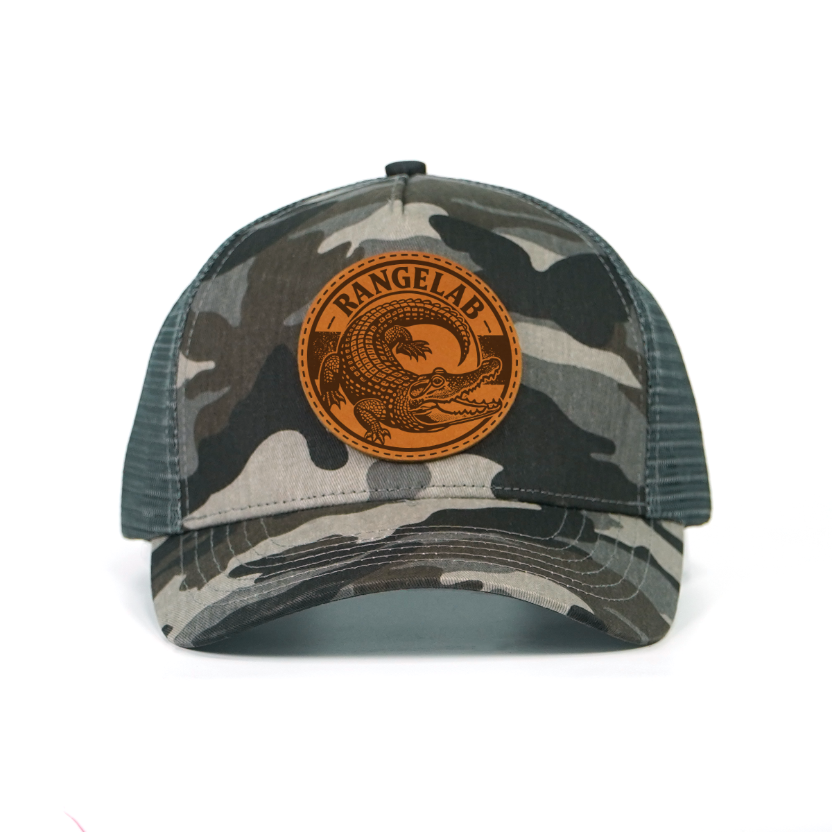 RANGLAB Camo Trucker Hat with Leather Animal Patch - UPF 50+, Mesh Back, Adjustable Fit