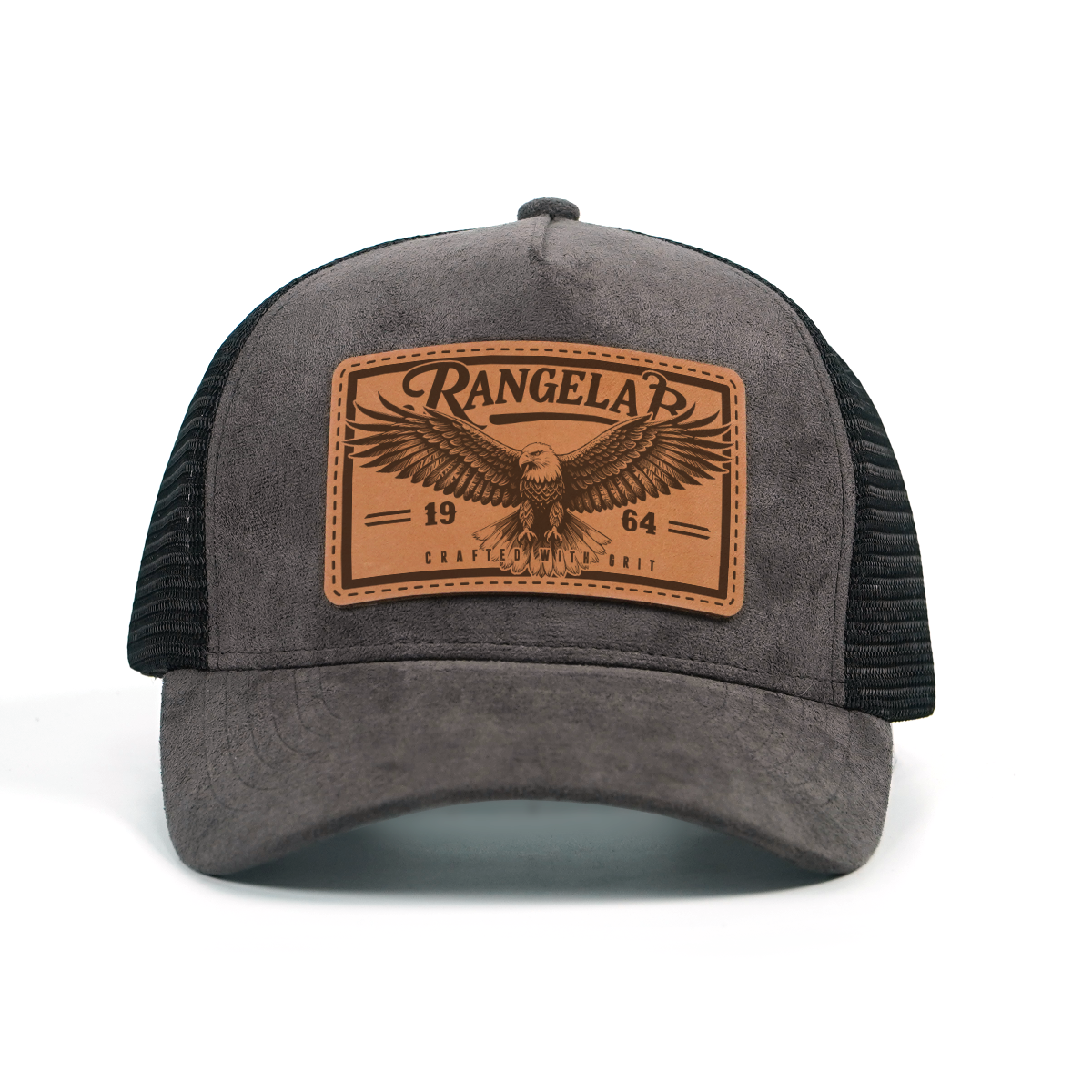 Rangelab Faux Suede Trucker Hat – Breathable Mesh Back, Leather Patch, Adjustable Snapback