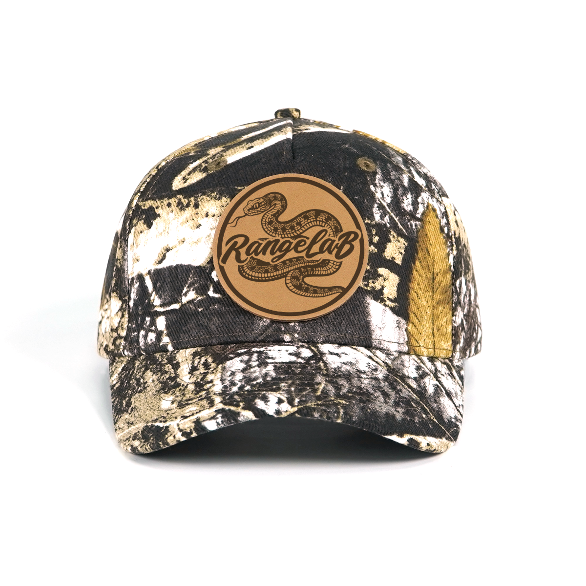 RANGELAB Camo Snapback Cap with Leather Patch – Adjustable Outdoor Tactical Hat for Hunting & Hiking