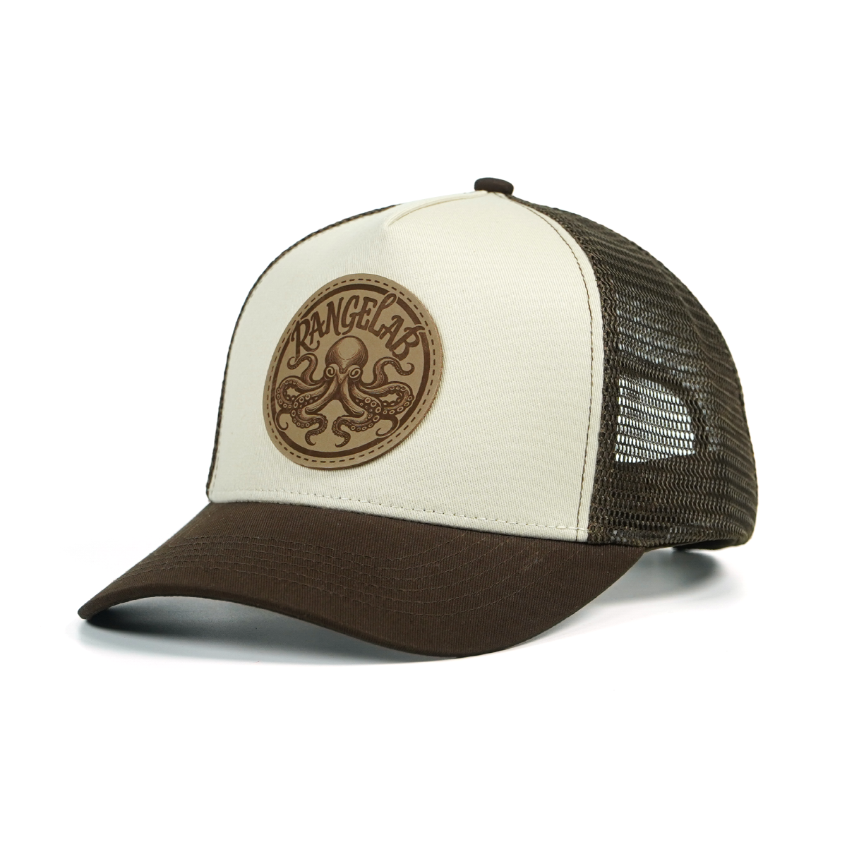 Rangelab Trucker Hat – Vintage Leather Patch Mesh Cap (Octopus / Buffalo / Whale / Alligator / Gorilla Designs)