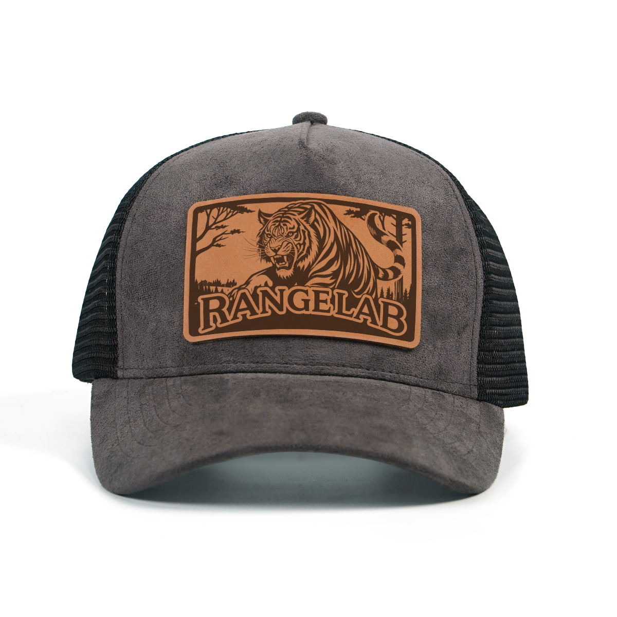 Rangelab Faux Suede Trucker Hat – Breathable Mesh Back, Leather Patch, Adjustable Snapback