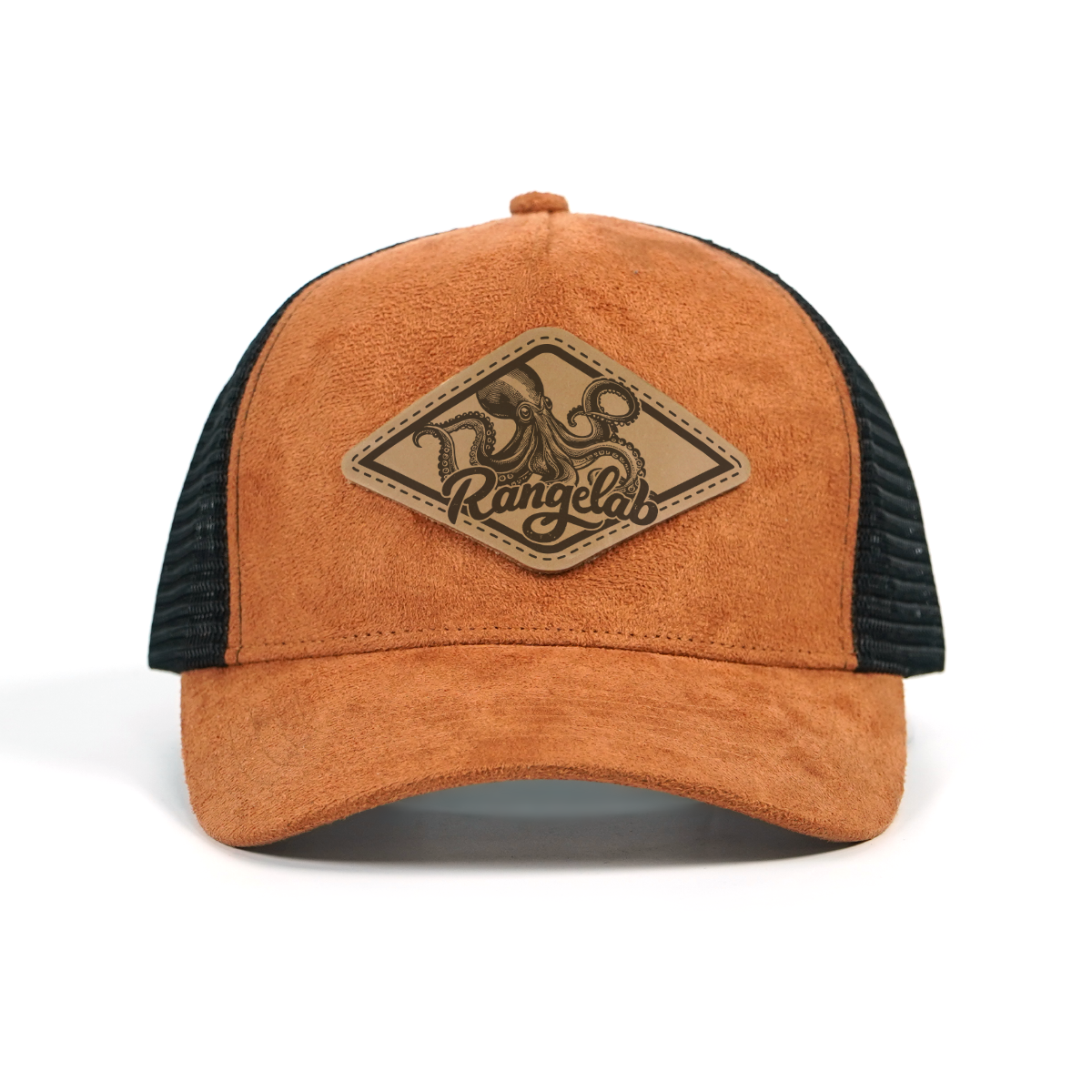 RANGELAB Suede Mesh Trucker Hat – Adjustable Leather Patch Cap for Men & Women | Breathable Outdoor Snapback Baseball Hat