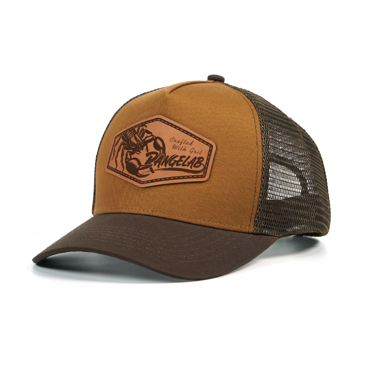 RANGELAB Leather Patch Trucker Hat – Vintage Brown Outdoor Cap (Snake / Wolf / Walrus / Scorpion / Gator)