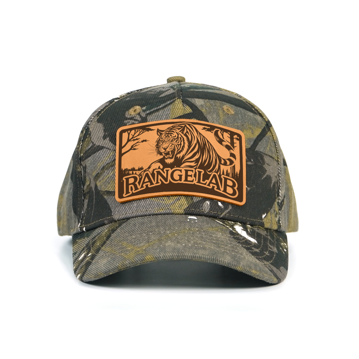 RANGELAB Camo Snapback Cap - Leather Animal Patch | Adjustable Outdoor Hat