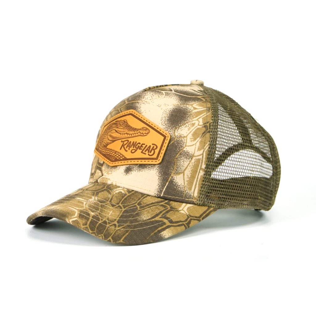 Rangelab Camo Mesh Cap - Adjustable Snapback with Wildlife Leather Patch | Outdoor Adventure Hat for Men & Women