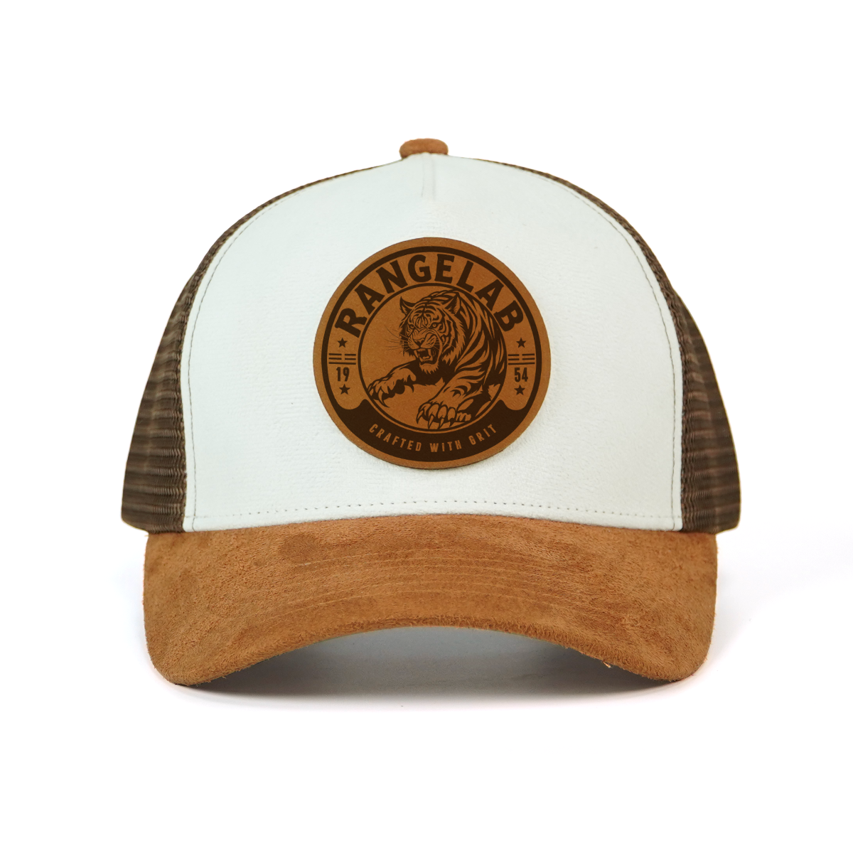 Rangelab WildCraft Trucker Hat – Suede Brim, Breathable Mesh, Animal Leather Patch (Adjustable 22.5″–25″)