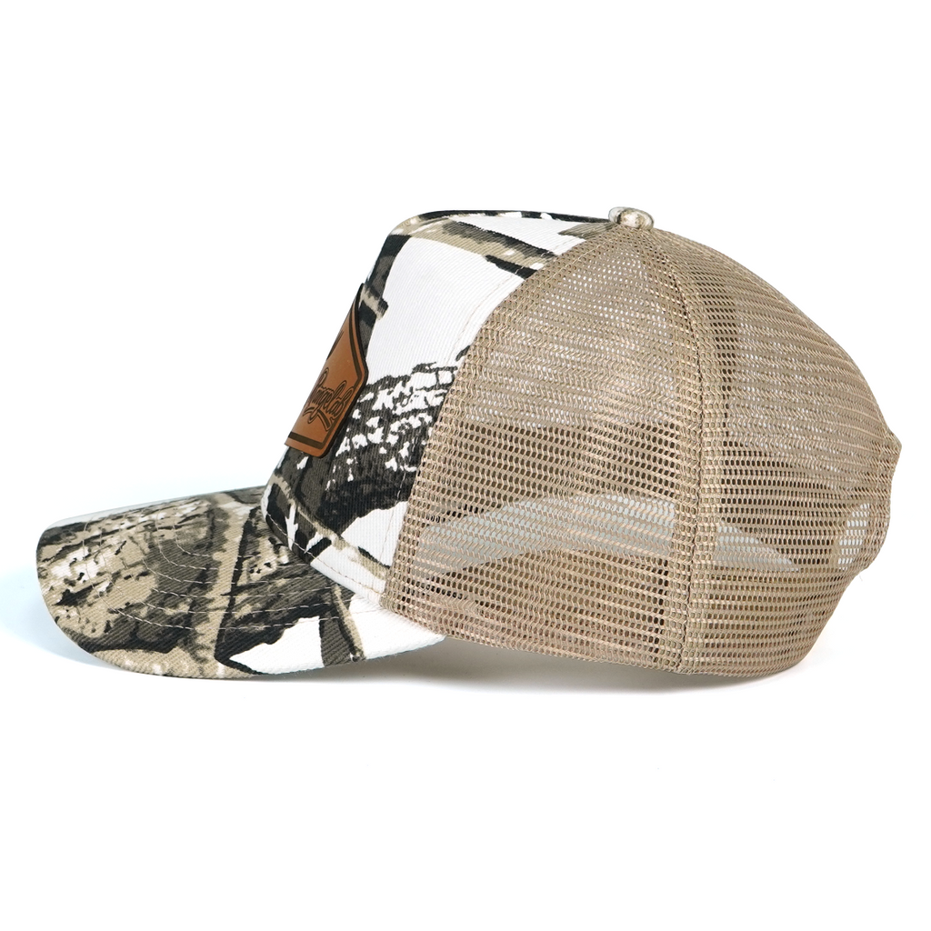 Rangelab Camo Trucker Hat - Adjustable Snapback with Leather Wildlife Patch (Bear, Eagle, Moose & More)