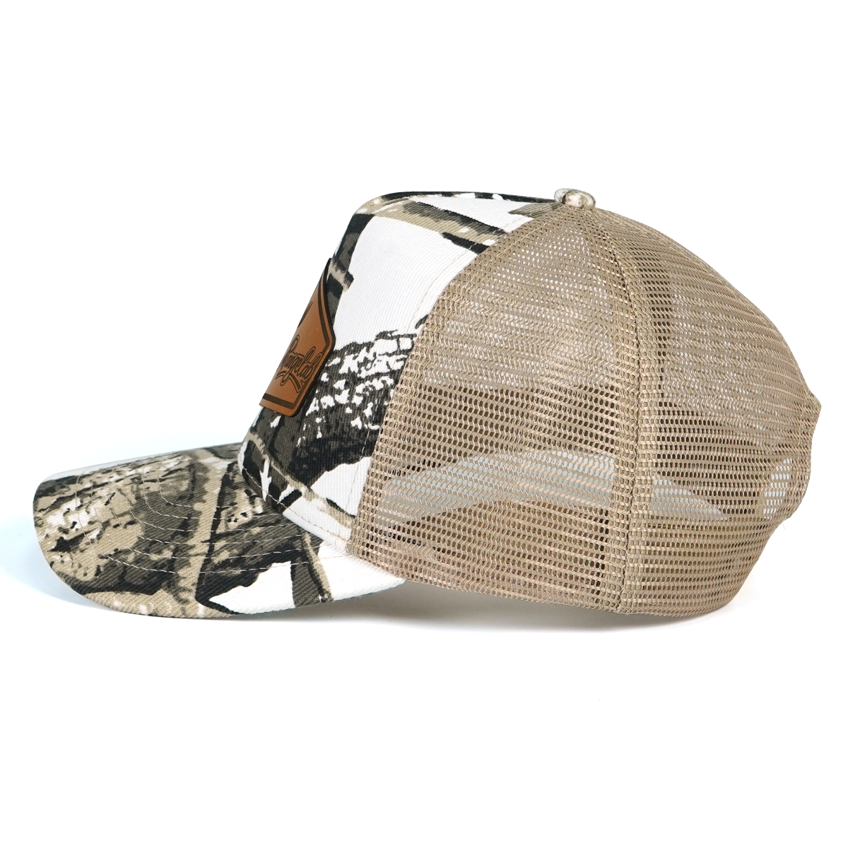 Rangelab Camo Trucker Hat - Adjustable Snapback with Leather Wildlife Patch (Bear, Eagle, Moose & More)