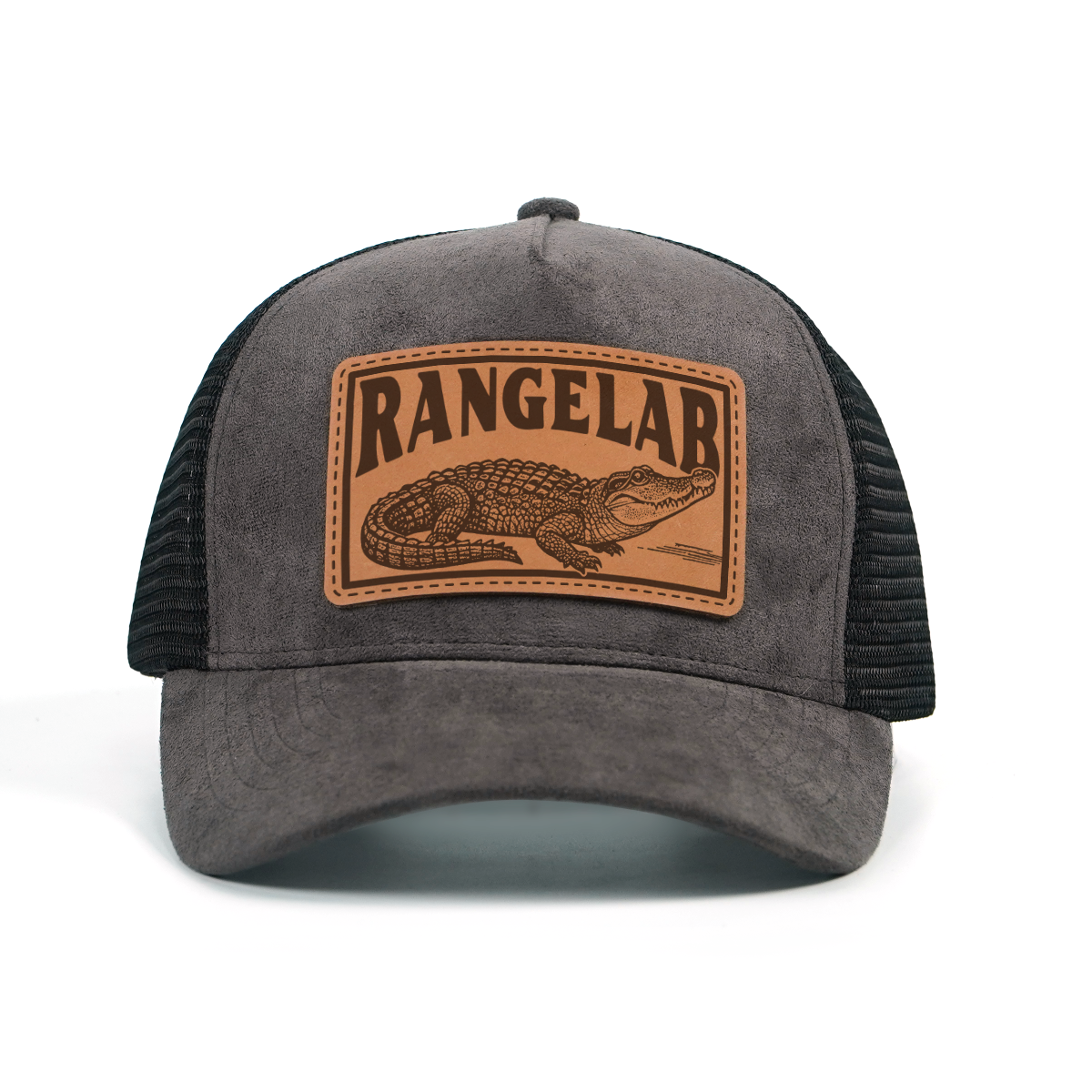 Rangelab Faux Suede Trucker Hat – Breathable Mesh Back, Leather Patch, Adjustable Snapback