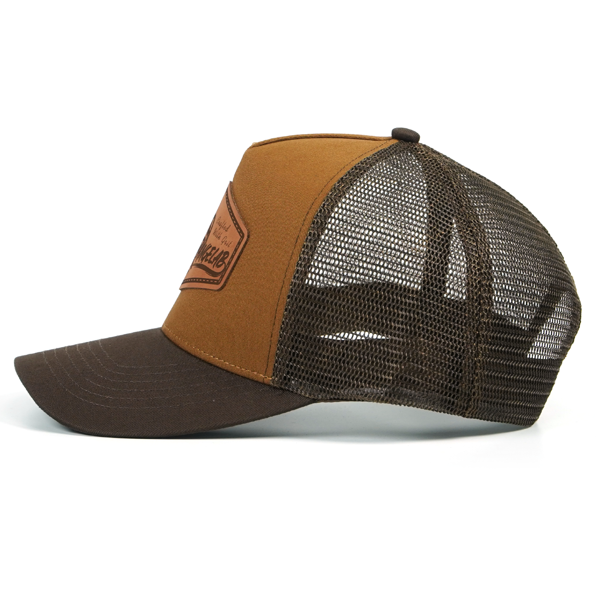 RANGELAB Leather Patch Trucker Hat – Vintage Brown Outdoor Cap (Snake / Wolf / Walrus / Scorpion / Gator)