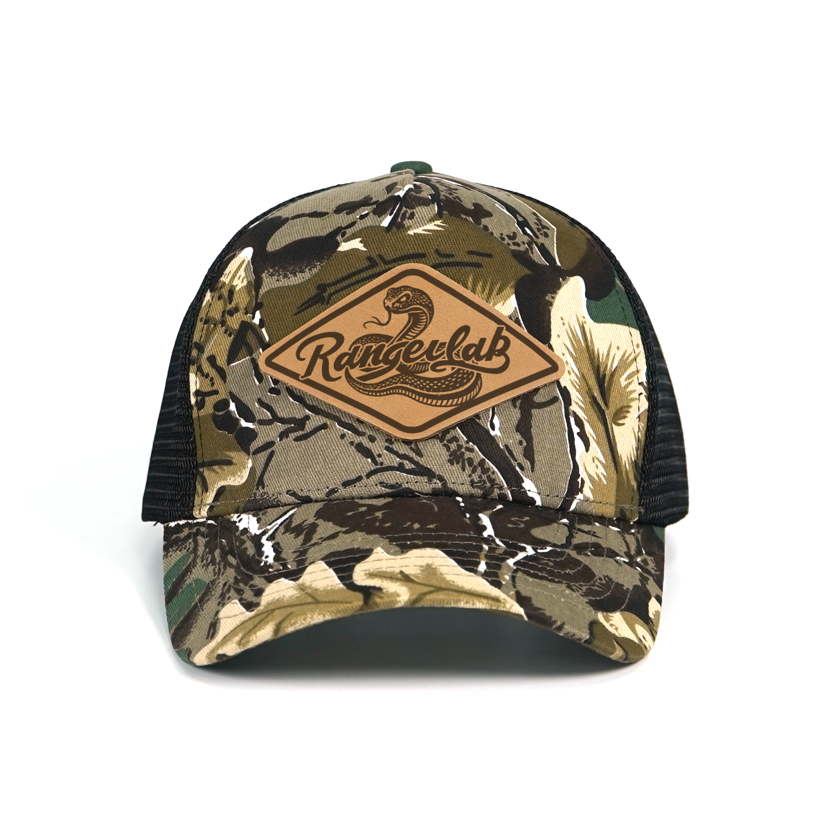 RANGELAB Camo Trucker Hat - Leather Wildlife Patch, Adjustable Mesh Back for Outdoor, Work & Daily Wear
