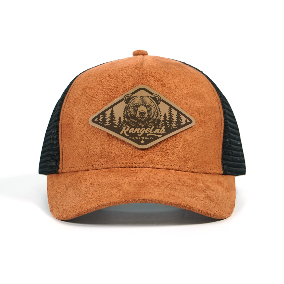 RANGELAB Suede Mesh Trucker Hat – Adjustable Leather Patch Cap for Men & Women | Breathable Outdoor Snapback Baseball Hat