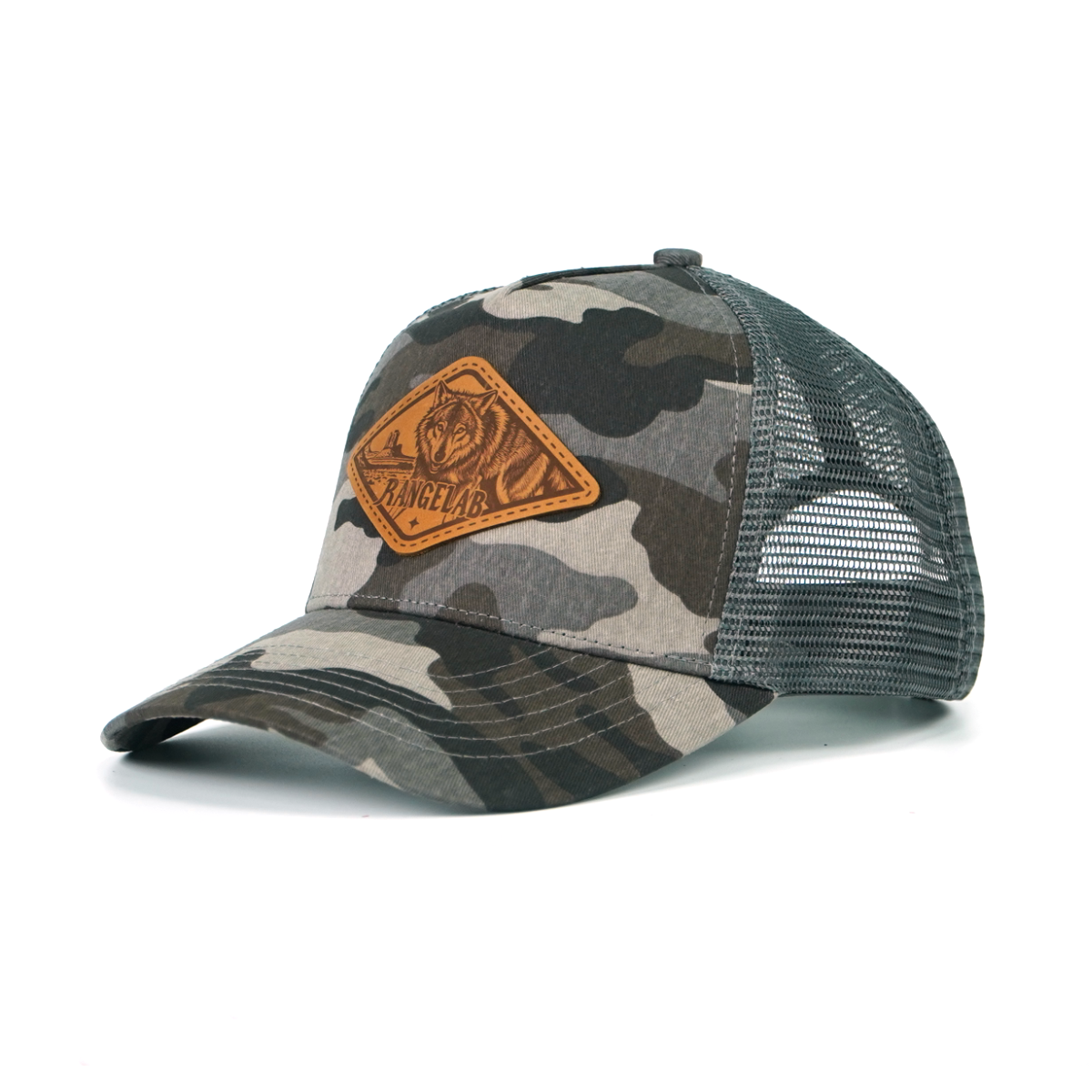 RANGLAB Camo Trucker Hat with Leather Animal Patch - UPF 50+, Mesh Back, Adjustable Fit