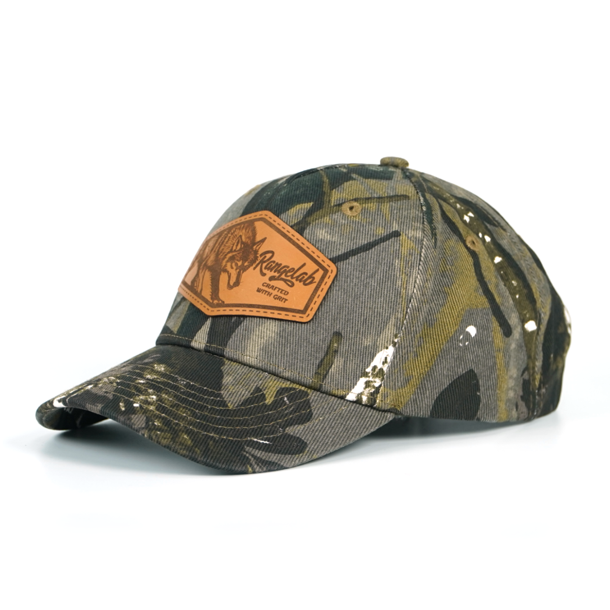 RANGELAB Camo Snapback Cap - Leather Animal Patch | Adjustable Outdoor Hat