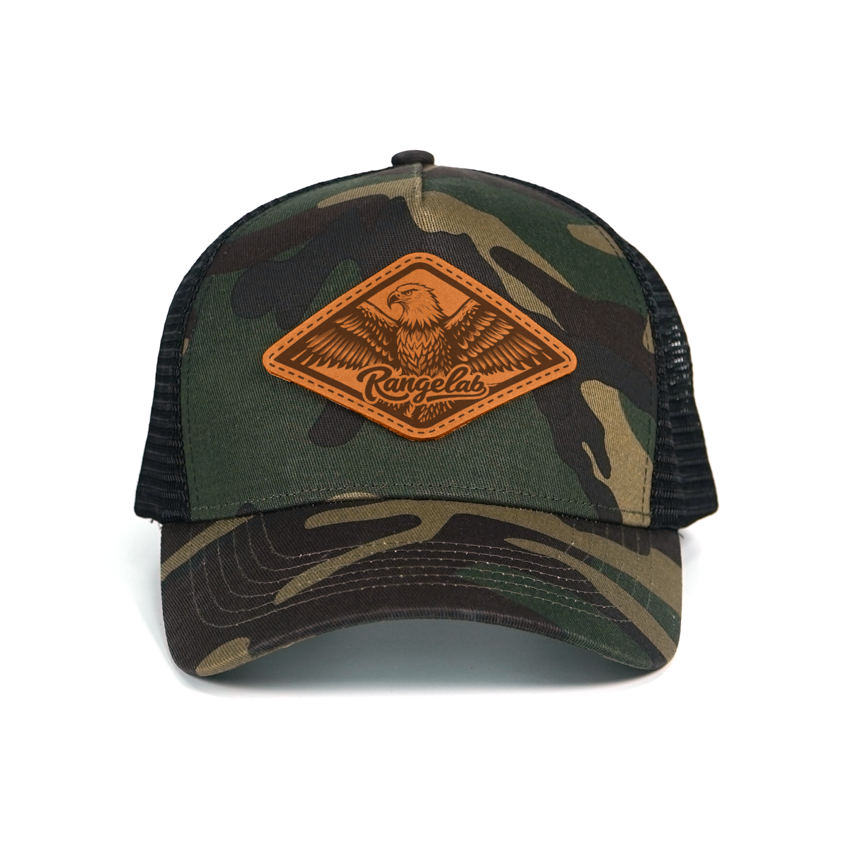 RANGELAB Camo Trucker Hat – Real Leather Patch with Breathable Mesh Back