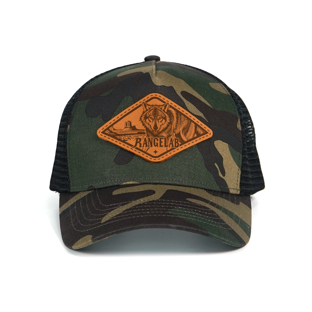 RANGELAB Camo Trucker Hat – Real Leather Patch with Breathable Mesh Back