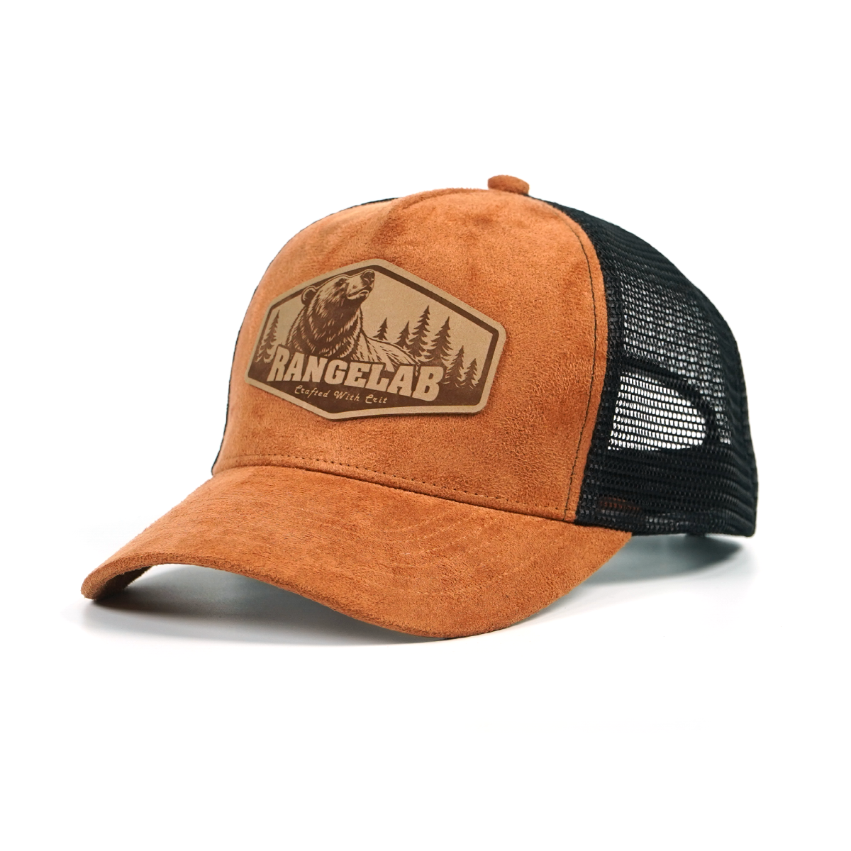 RANGELAB Suede Mesh Trucker Hat – Adjustable Leather Patch Cap for Men & Women | Breathable Outdoor Snapback Baseball Hat