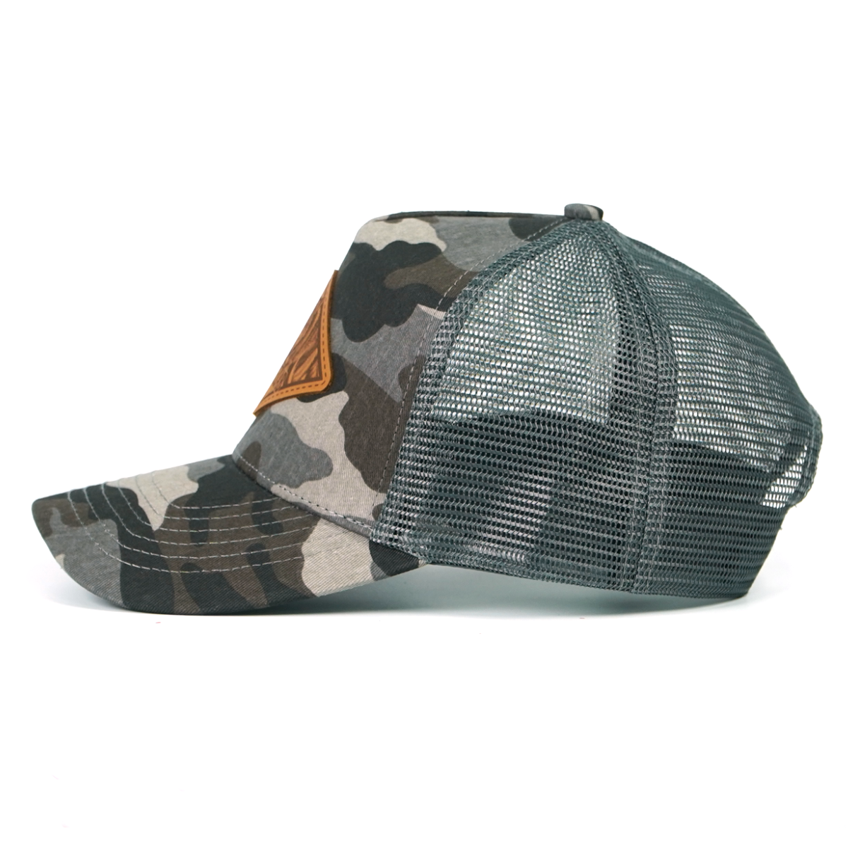 RANGLAB Camo Trucker Hat with Leather Animal Patch - UPF 50+, Mesh Back, Adjustable Fit