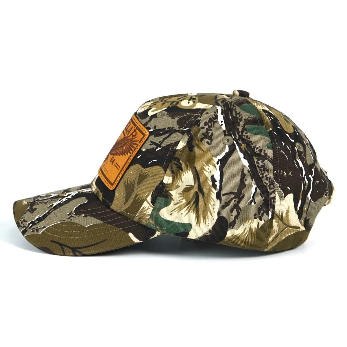Rangelab Camo Snapback Hat - Genuine Leather Animal Patch (Bear/Croc/Tiger/Eagle/Scorpion) | Adjustable Outdoor Streetwear Cap, 22.5"-25" Fit