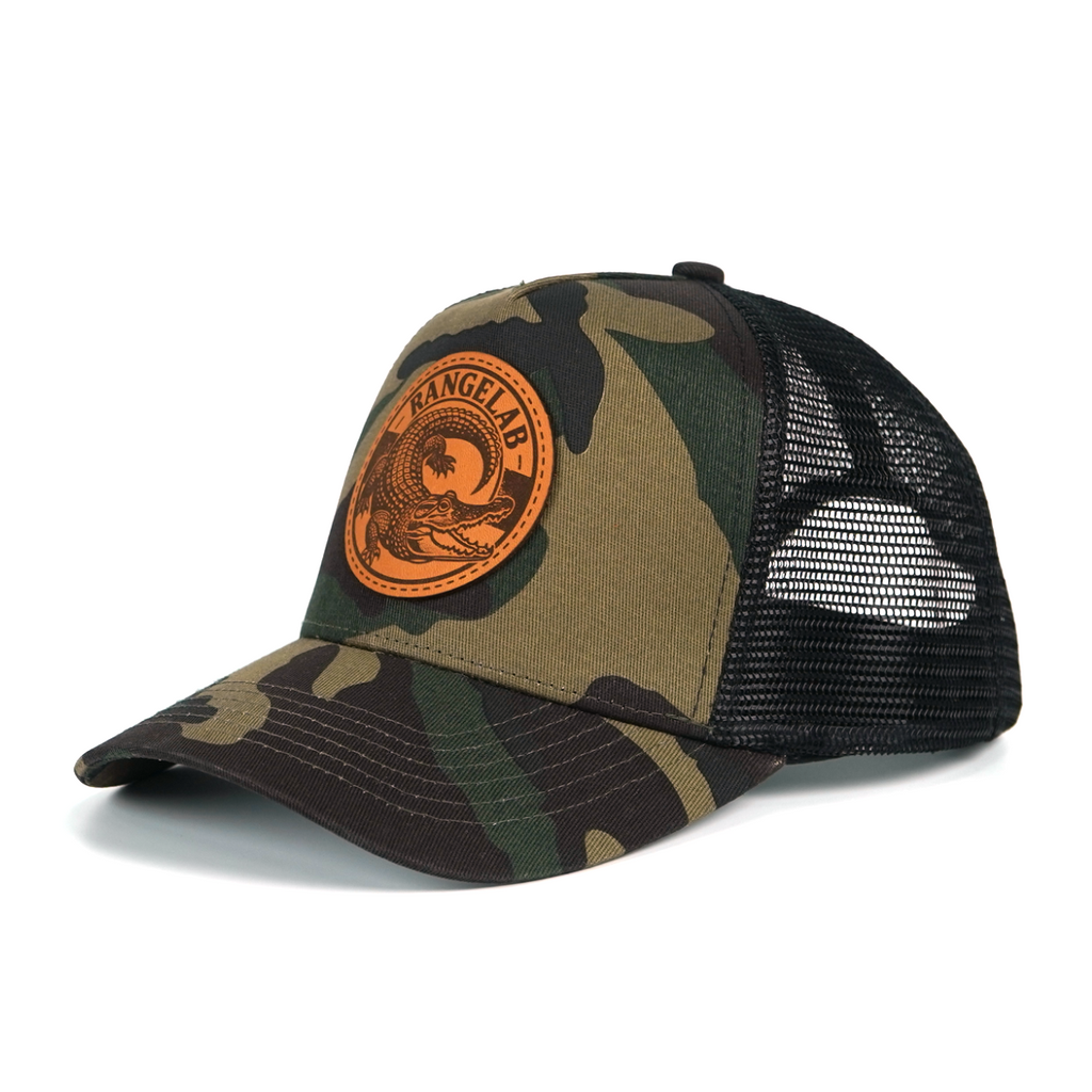 RANGELAB Camo Trucker Hat – Real Leather Patch with Breathable Mesh Back