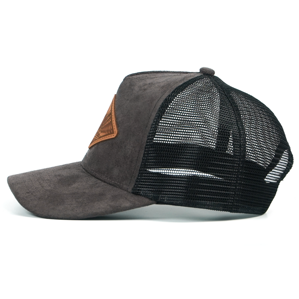 Rangelab Faux Suede Trucker Hat – Breathable Mesh Back, Leather Patch, Adjustable Snapback