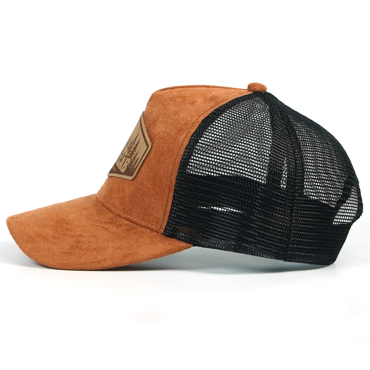 RANGELAB Suede Mesh Trucker Hat – Adjustable Leather Patch Cap for Men & Women | Breathable Outdoor Snapback Baseball Hat
