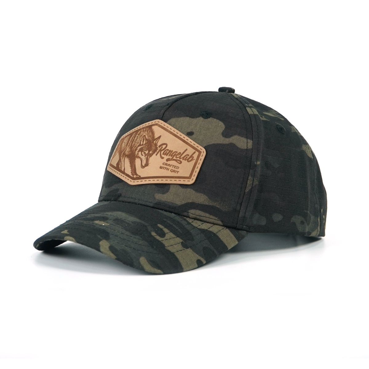 RANGELAB Tactical Camo Snapback Cap - Adjustable Fit with Leather Wildlife Patch