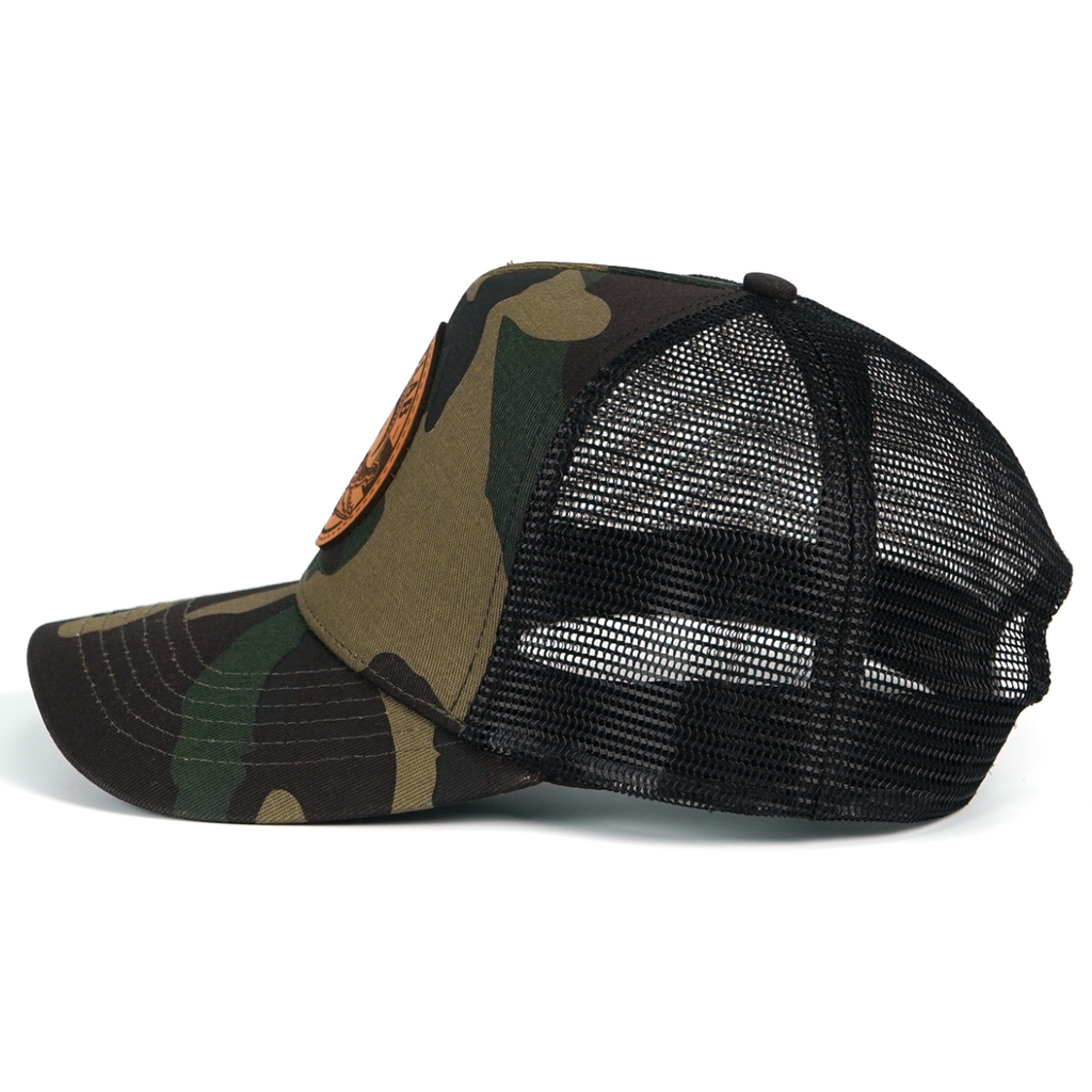 RANGELAB Camo Trucker Hat – Real Leather Patch with Breathable Mesh Back
